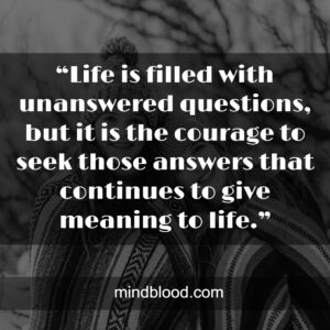“Life is filled with unanswered questions, but it is the courage to seek those answers that continues to give meaning to life.”