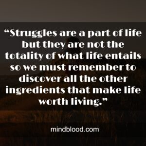 “Struggles are a part of life but they are not the totality of what life entails so we must remember to discover all the other ingredients that make life worth living.”