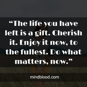 “The life you have left is a gift. Cherish it. Enjoy it now, to the fullest. Do what matters, now.”