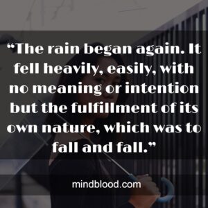 “The rain began again. It fell heavily, easily, with no meaning or intention but the fulfillment of its own nature, which was to fall and fall.”