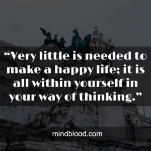 “Very little is needed to make a happy life; it is all within yourself in your way of thinking.”