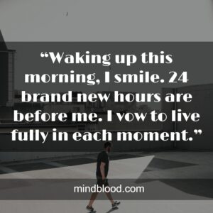 “Waking up this morning, I smile. 24 brand new hours are before me. I vow to live fully in each moment.”