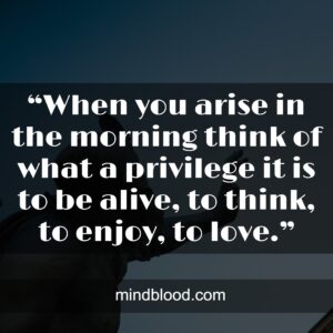 “When you arise in the morning think of what a privilege it is to be alive, to think, to enjoy, to love.”