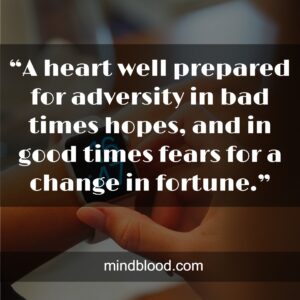 “A heart well prepared for adversity in bad times hopes, and in good times fears for a change in fortune.”