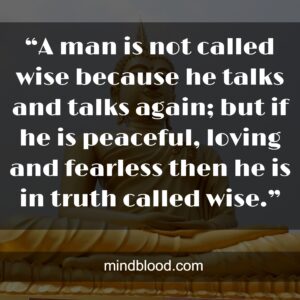 “A man is not called wise because he talks and talks again; but if he is peaceful, loving and fearless then he is in truth called wise.”