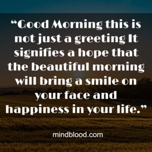 “Good Morning this is not just a greeting It signifies a hope that the beautiful morning will bring a smile on your face and happiness in your life.”