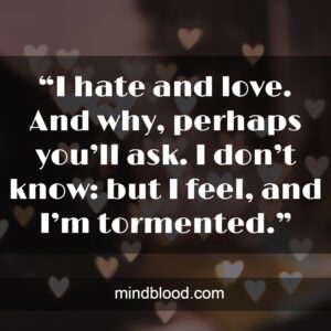 “I hate and love. And why, perhaps you’ll ask. I don’t know: but I feel, and I’m tormented.”