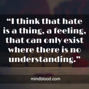 “I think that hate is a thing, a feeling, that can only exist where there is no understanding.”