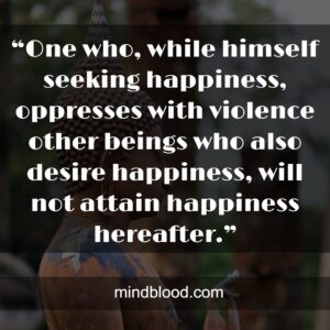 “One who, while himself seeking happiness, oppresses with violence other beings who also desire happiness, will not attain happiness hereafter.”