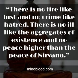 “There is no fire like lust and no crime like hatred. There is no ill like the aggregates of existence and no peace higher than the peace of Nirvana.”