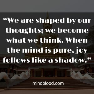 “We are shaped by our thoughts; we become what we think. When the mind is pure, joy follows like a shadow.”