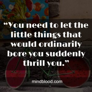 “You need to let the little things that would ordinarily bore you suddenly thrill you.”-