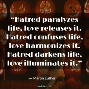 “Hatred paralyzes life, love releases it. Hatred confuses life, love harmonizes it. Hatred darkens life, love illuminates it.”