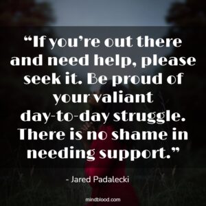 “If you’re out there and need help, please seek it. Be proud of your valiant day-to-day struggle. There is no shame in needing support.”