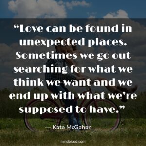 “Love can be found in unexpected places. Sometimes we go out searching for what we think we want and we end up with what we’re supposed to have.” 