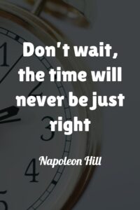 Don’t wait, the time will never be just right - Napoleon Hill