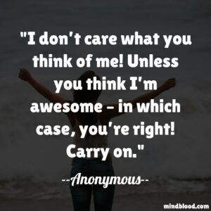 I don’t care what you think of me! Unless you think I’m awesome – in which case, you’re right! Carry on.