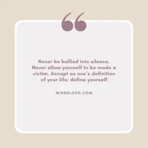 Never be bullied into silence. Never allow yourself to be made a victim. Accept no one’s definition of your life; define yourself