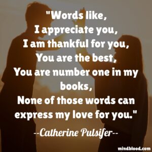 Words like, I appreciate you, I am thankful for you, You are the best, You are number one in my books, None of those words can express my love for you.