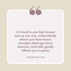 A friend is one that knows you as you are, understands where you have been, accepts what you have become, and still, gently allows you to grow