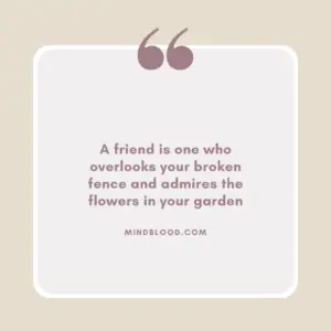 A friend is one who overlooks your broken fence and admires the flowers in your garden