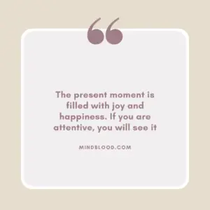 The present moment is filled with joy and happiness. If you are attentive, you will see it