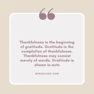 Thankfulness is the beginning of gratitude. Gratitude is the completion of thankfulness. Thankfulness may consist merely of words. Gratitude is shown in acts