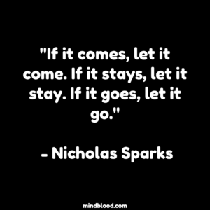 "If it comes, let it come. If it stays, let it stay. If it goes, let it go." - Nicholas Sparks